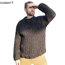 Load image into Gallery viewer, Spring Super chunky Men&#39;s Sweater Loose Casual Navy blue Pullover Sweater coat Thick warm Hand-knitted men&#39;s Thick Sweater
