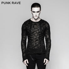 Load image into Gallery viewer, Punk Rave Men&#39;s Sweater Sexy Hollow-out Strappy Sweater Gothic Punk Black Streetwear Hip Hop Rock Long Sleeve Top Shirt