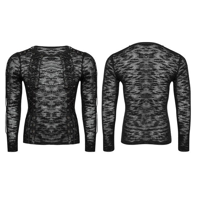 Punk Rave Men's Sweater Sexy Hollow-out Strappy Sweater Gothic Punk Black Streetwear Hip Hop Rock Long Sleeve Top Shirt