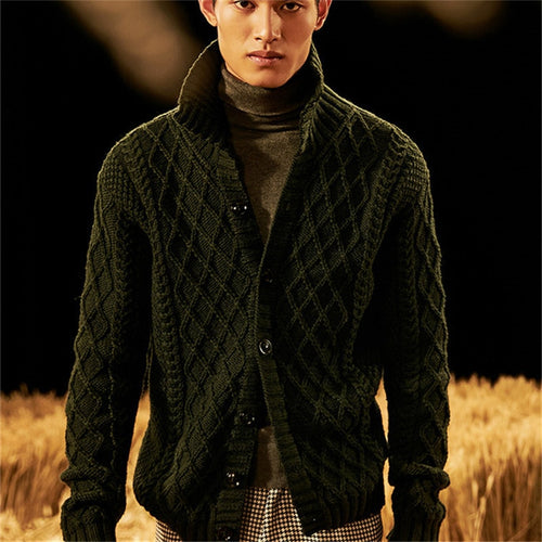 100% hand made pure wool high turn-down collar knit men fashion solid loose H-straight cardigan sweater one&over size