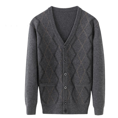 Autumn Winter Men's High Quality Cashmere Casual V-neck Cardigan Brand Thick Warm Elastic Male Wool Sweater Coat Size XS-3XL