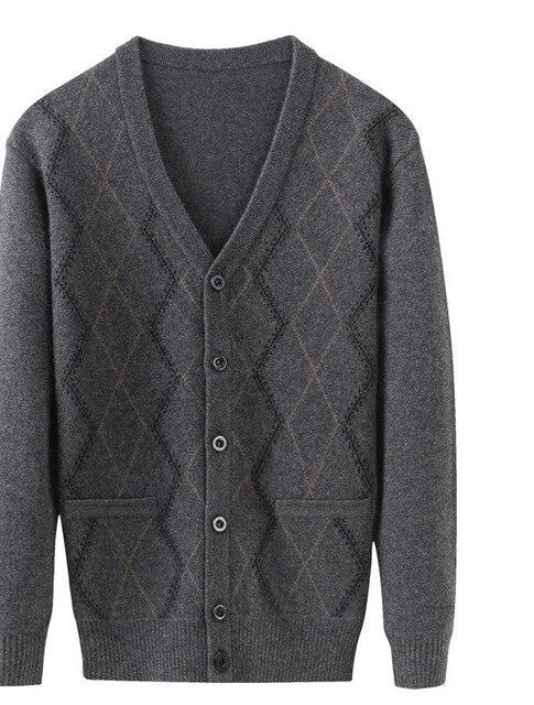 Autumn Winter Men's High Quality Cashmere Casual V-neck Cardigan Brand Thick Warm Elastic Male Wool Sweater Coat Size XS-3XL