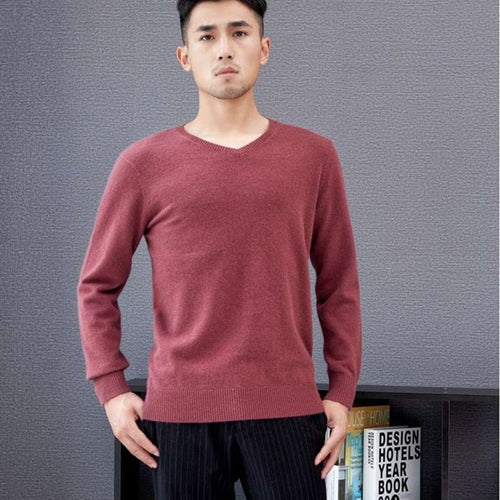 LHZSYY Spring New Men's 100% Pure Cashmere Sweater Casual Warm V-neck Bottoming Shirt 2019Autumn Winter High-Grade Knit Pullover