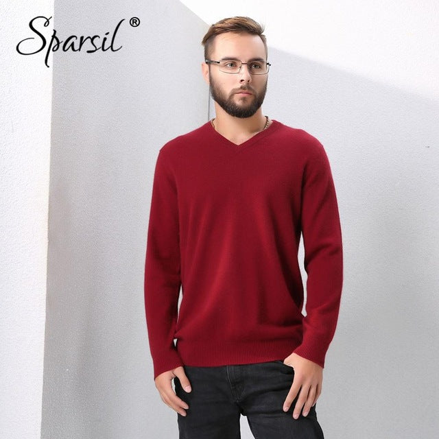 Sparsil Men Warm Cashmere Sweaters Deer Suede Knit Neck&Elbow Protection Soft Pullovers Autumn Winter Long Sleeves Knitted Tops