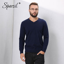 Load image into Gallery viewer, Sparsil Men Warm Cashmere Sweaters Deer Suede Knit Neck&amp;Elbow Protection Soft Pullovers Autumn Winter Long Sleeves Knitted Tops