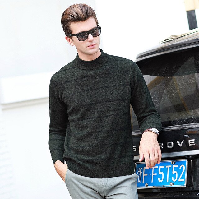 Men's New 100% Pure Cashmere Sweater Fashion O Neck Knit High-end Pullover 2019Autumn Winter Wild Thicken Bottoming shirt