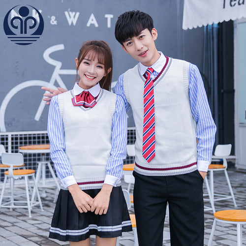 Student School Uniform V Collar Sweater Vest School Uniform JK Uniform Fashion Uniform Class Long Sleeve 4pcs  D-0582