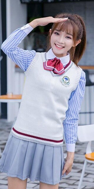 Student School Uniform V Collar Sweater Vest School Uniform JK Uniform Fashion Uniform Class Long Sleeve 4pcs  D-0582