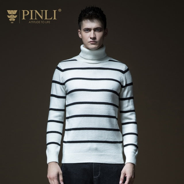 Mens Knitted Sweaters Pinli Product Made Fall New Men's Cultivate Morality Color Stripe Knitting Sweater B183210217 Turtleneck