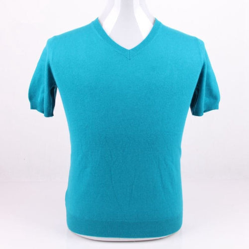 large size 100%cashmere knit men casual tshirt sweater pullover short sleeve Vneck EU/S105-3XL130 retail wholesale
