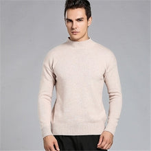 Load image into Gallery viewer, pure cashmere half high collar knit men fashion solid loose thick pullover sweater camel 8color M-2XL