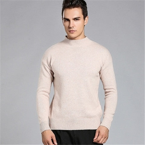 pure cashmere half high collar knit men fashion solid loose thick pullover sweater camel 8color M-2XL