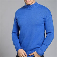 Load image into Gallery viewer, pure cashmere half high collar knit men fashion solid loose thick pullover sweater camel 8color M-2XL