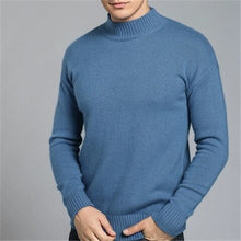 Load image into Gallery viewer, pure cashmere half high collar knit men fashion solid loose thick pullover sweater camel 8color M-2XL