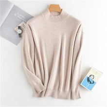 Load image into Gallery viewer, pure cashmere half high collar knit men fashion solid loose thick pullover sweater camel 8color M-2XL