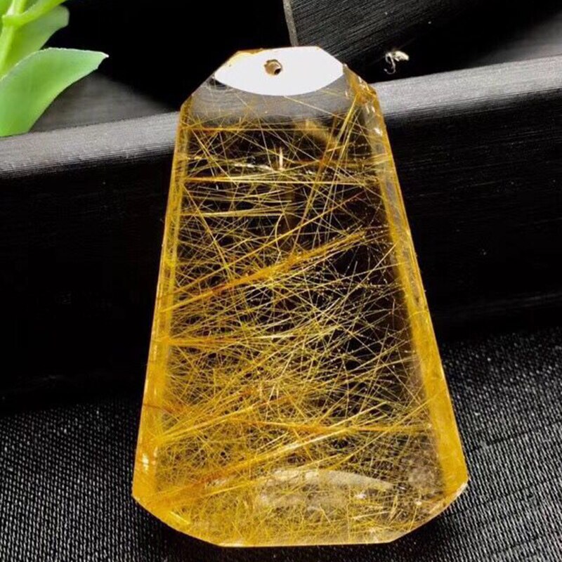 Fine Gold Hair Natural Crystal Pendant Hand Carved Trapezoid Pendant Sweater Chain Necklace Luck for Men Women Crystal Jewelry