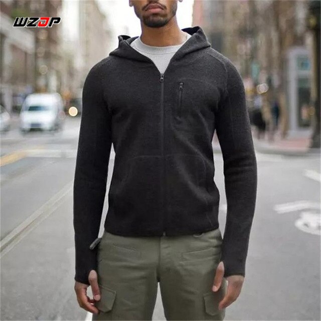 WZJP Men Winter TAD Tactical Wool Hoody Sweatshirts Military Army Thermal Knitted Cardigan Sweater Fleece Warm Hoodies Jackets