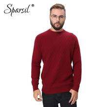 Load image into Gallery viewer, Sparsil Men Winter Pure Cashmere Knitted Sweater Plaid Pattern Solid Color Long Sleeves Pullovers Autumn Male Soft Warm Sweaters