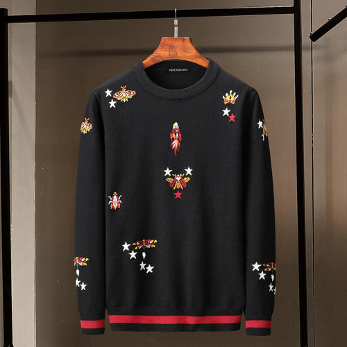 Seestern brand new men's sweater jacquard star bee crown Dragonfly rocket pattern fashion autumn winter thick high-quality warm