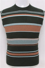 Load image into Gallery viewer, top grade pure goat cashmere men fashion o-neck contrast color striped pullover sweater army green 2color S/4XL