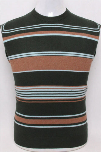 top grade pure goat cashmere men fashion o-neck contrast color striped pullover sweater army green 2color S/4XL