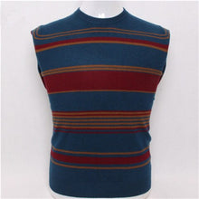 Load image into Gallery viewer, top grade pure goat cashmere men fashion o-neck contrast color striped pullover sweater army green 2color S/4XL