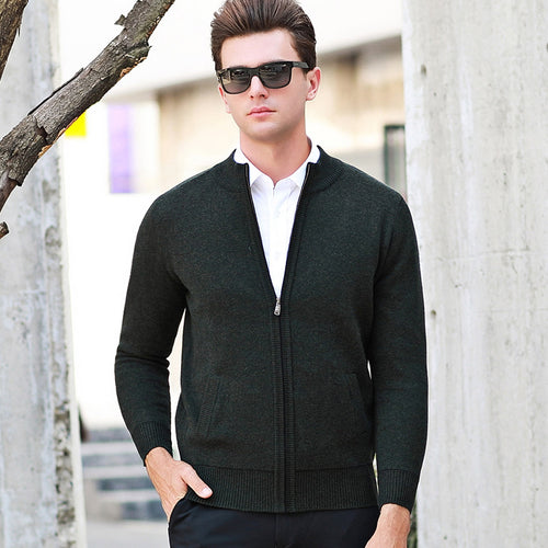 new fashion high quality 100% Pure Wool Men Thickening Zipper Cardigan Sweater Autumn Winter Casual Computer Knitted Thick S-2XL