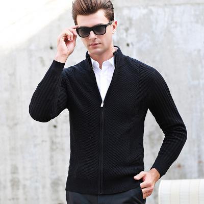 new arrival fashion Semi High Collar Zipper Knitted Jacket 100% Pure Wool Men Jacquard Thickened Cardigan Sweater Autumn S-2XL