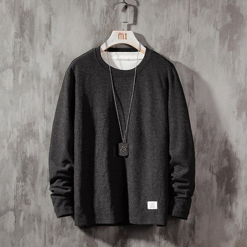 Japanese solid color round neck long-sleeved t-shirt men's loose large size student wild sweater trend coat men's clothing 78.38
