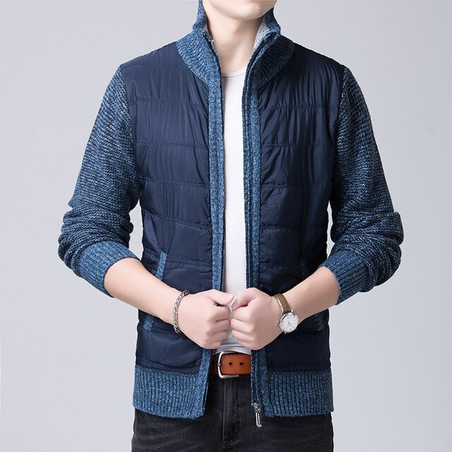 2019 New Autumn Winter Men's Thick Sweater Coat Male Parkas Patchwork Sweatercoat Zipper Cardigans Sweater Man Jacket MZM561
