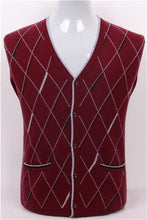 Load image into Gallery viewer, high quality goat cashmere argyle knit men fashion v-neck thick cardigan sweater red 2color S/3XL