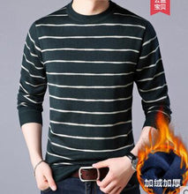 Load image into Gallery viewer, Autumn and winter plus velvet thick warm sweater men round neck striped sweater men&#39;s business sweater Free Shipping