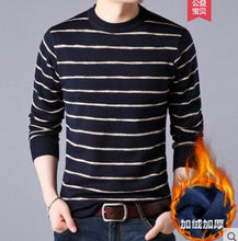 Load image into Gallery viewer, Autumn and winter plus velvet thick warm sweater men round neck striped sweater men&#39;s business sweater Free Shipping