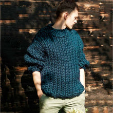Load image into Gallery viewer, 2019 Spring Super chunky Men&#39;s Sweater Loose Casual Black Pullover Sweater coat Thick warm Hand-knitted Cool men&#39;s Sweater