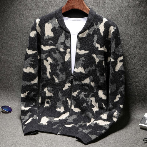NEW Autumn Winter Knitted Sweater Jacket Men Thicker Cardigan Youth Camouflage Trend Casual Mandarin Collar size LXL2XL3XL4XL