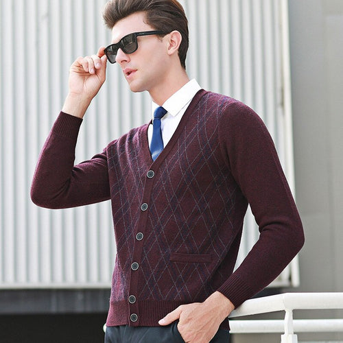 100%wool new arrival Knitted Sweater Cardigan Fashion Winter Casual V-neck high quality mens Thick Single Breasted size SMLXLXXL