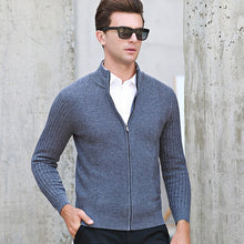 Load image into Gallery viewer, new arrival fashion Semi High Collar Zipper Knitted Jacket 100% Pure Wool Men Jacquard Thickened Cardigan Sweater Autumn S-2XL