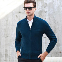 Load image into Gallery viewer, new arrival fashion Semi High Collar Zipper Knitted Jacket 100% Pure Wool Men Jacquard Thickened Cardigan Sweater Autumn S-2XL