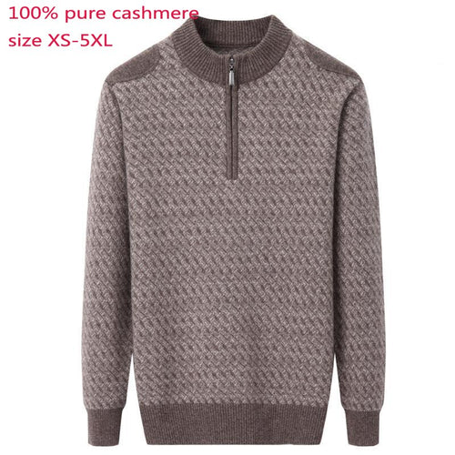 New Arrival High Quality Men Sweaters 100% Cashmere Semi High Collar Decorative Zipper Floral Thickened Knitted Plus Size XS-5XL