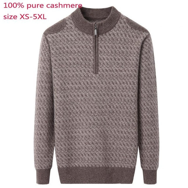 New Arrival High Quality Men Sweaters 100% Cashmere Semi High Collar Decorative Zipper Floral Thickened Knitted Plus Size XS-5XL