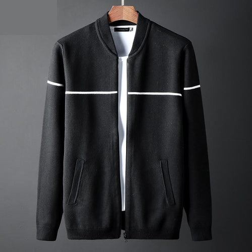 new Spring Autumn Outerwear Men Cardigan Sweater Fashion Zipper Computer Knitted Mandarin Collar Casual Striped plus size M -4XL