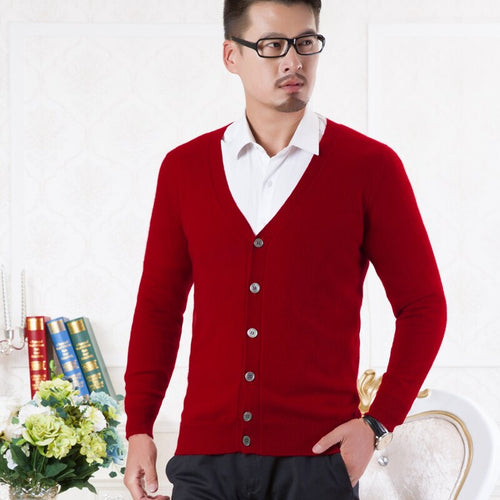 100% Pure Cashmere Knitted Sweater Man Vneck Cardigans High Quality New Fashion Cashmere Knitwear 6Colors Standard Clothes Tops