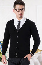 Load image into Gallery viewer, 100% Pure Cashmere Knitted Sweater Man Vneck Cardigans High Quality New Fashion Cashmere Knitwear 6Colors Standard Clothes Tops