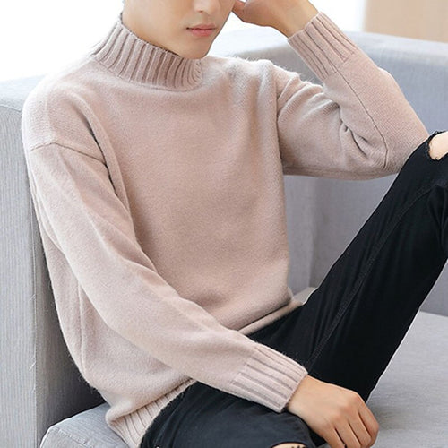 2019 New Winter Fashion Half High Collar Men Sweater Long Sleeve Thickened Pullover Sweater Solid Slim Knitted MZM560