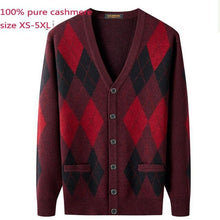 Load image into Gallery viewer, New 100% Cashmere Cardigan Autumn Men Wool Plaid Thermal Sweater Jacket Computer Knitted V-neck High Quality Plus Size XS-5XL