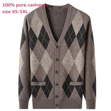 Load image into Gallery viewer, New 100% Cashmere Cardigan Autumn Men Wool Plaid Thermal Sweater Jacket Computer Knitted V-neck High Quality Plus Size XS-5XL