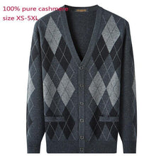 Load image into Gallery viewer, New 100% Cashmere Cardigan Autumn Men Wool Plaid Thermal Sweater Jacket Computer Knitted V-neck High Quality Plus Size XS-5XL