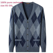 Load image into Gallery viewer, New 100% Cashmere Cardigan Autumn Men Wool Plaid Thermal Sweater Jacket Computer Knitted V-neck High Quality Plus Size XS-5XL
