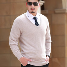 Load image into Gallery viewer, 100% Cashmere Knitted Sweaters Men Vneck 8Colors Thick Pullovers High Quality Man Jumpers Pure Cashmere Knitwear Male Sweater