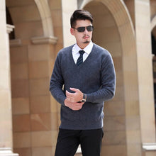 Load image into Gallery viewer, 100% Cashmere Knitted Sweaters Men Vneck 8Colors Thick Pullovers High Quality Man Jumpers Pure Cashmere Knitwear Male Sweater